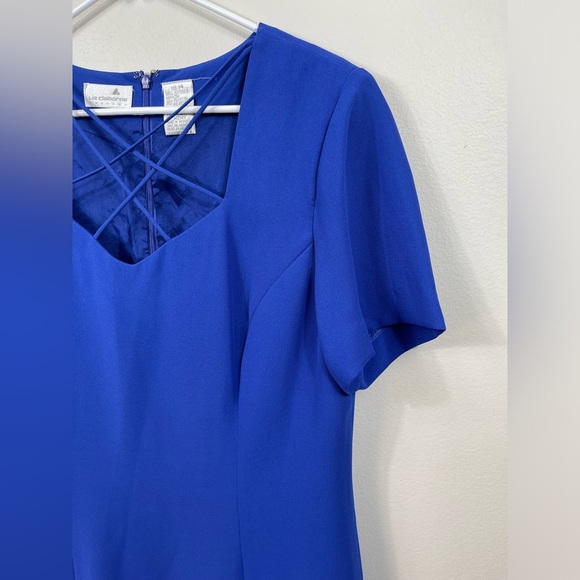 LizCaliborne Elegant Blue Dress with Unique Neckline Career Classic Summer Sz 14 - Picture 3 of 13